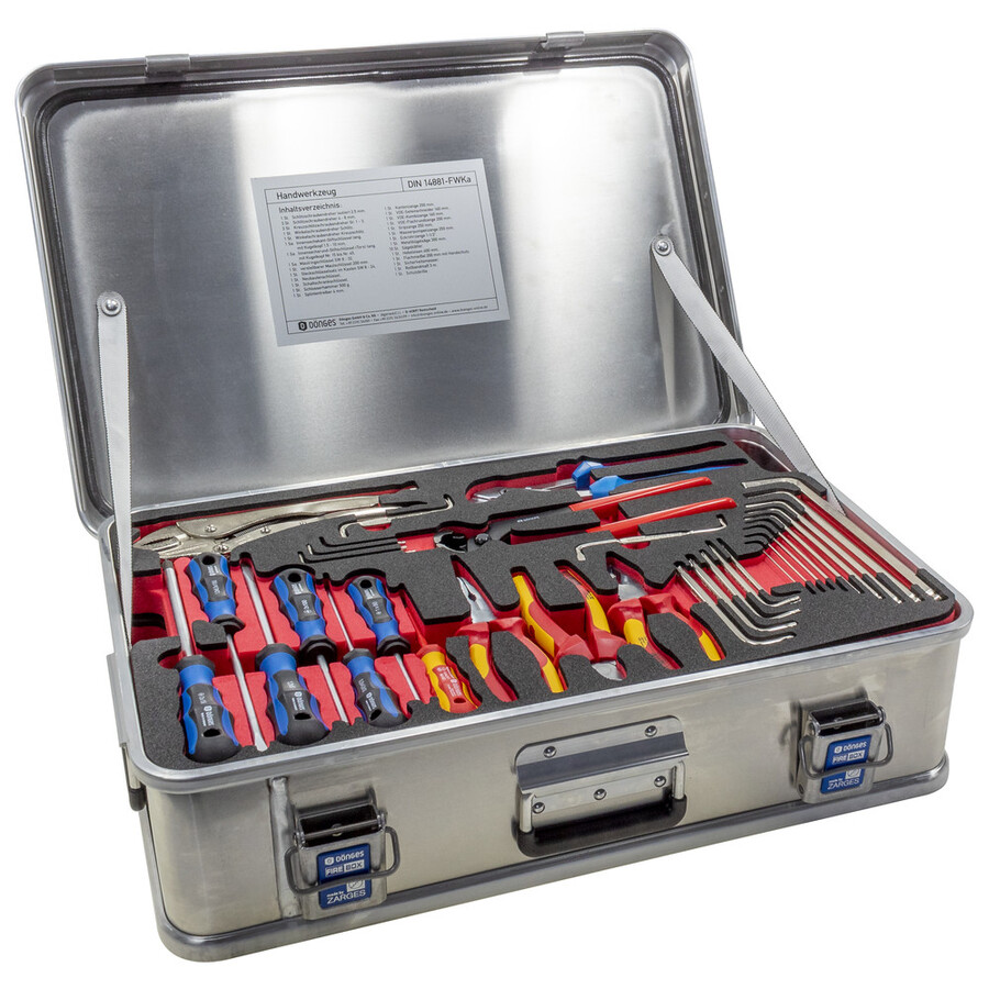 Handwerkzeugkasten DIN 14881-FWKa, komplett in Firebox mit Schaumeinlage 