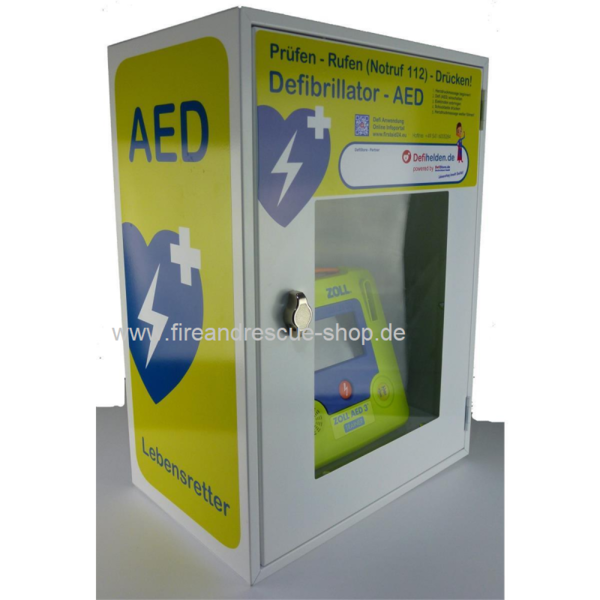 ohne Alarm - Defi/AED-Wandschrank - Metall WallCase 11, ohne AED, mit  Sichtfenster, Farbe: weiss mit grün/blau Beschriftung - Ohne Zoll AED 3 -  Copyrith 2019 